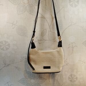 Missnine Woven Straw Crossbody Bag with Black Trim